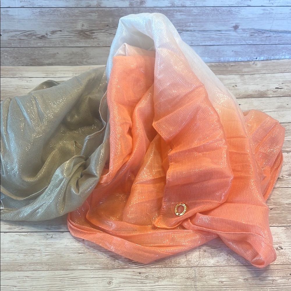 COPY - Calvin Klein Shimmering Orange Tan Cream Scarf with gold thread
